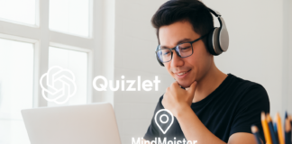 5 formas de usar IA para estudar Odontologia com mais eficiência Estudante de odontologia usando inteligência artificial para estudar, com ícones em neon do ChatGPT, MindMeister e Quizlet saindo da tela do notebook.